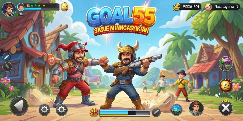 Screenshot menunjukkan aksi seru dalam gameplay Arcade GOAL55.
