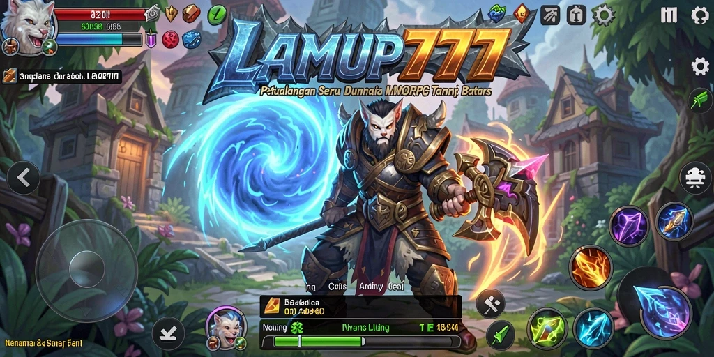 Tangkapan layar LAMPU777 menampilkan karakter beraksi dalam dunia MMORPG yang luas.
