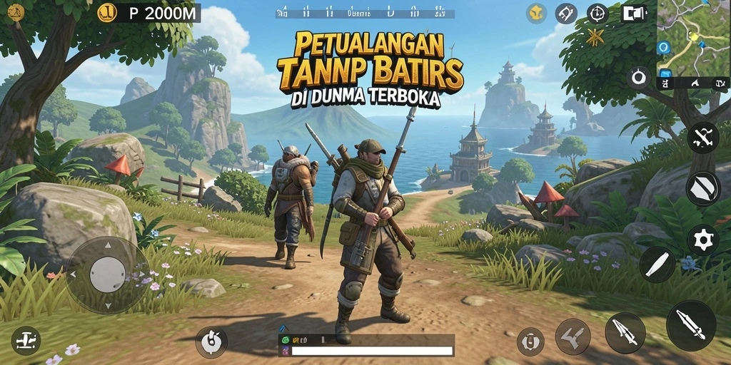 Tampilan gameplay eksplorasi dunia terbuka di P200M yang menakjubkan.