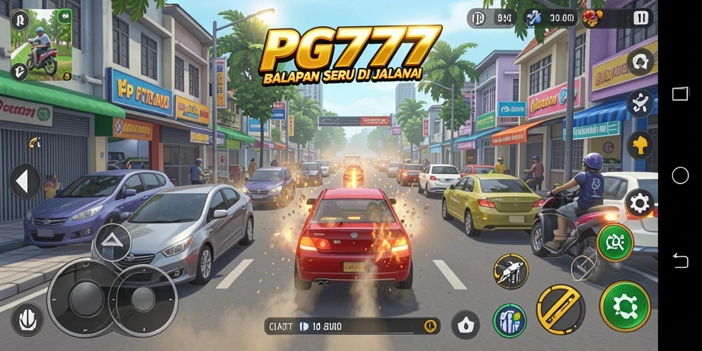 Tampilan gameplay PG777 yang seru dan kompetitif di lintasan balap.