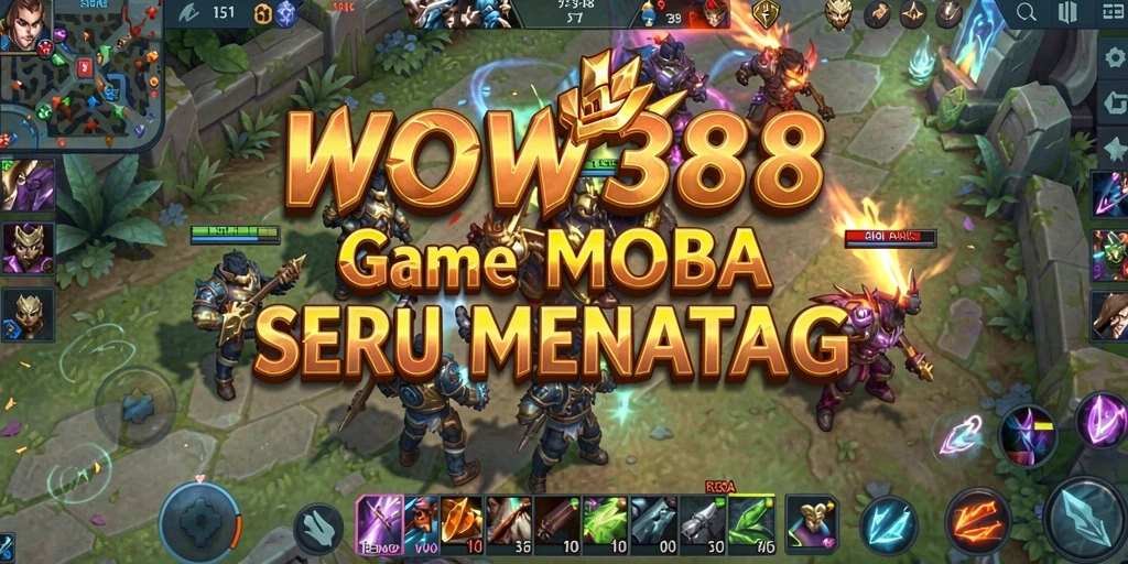 Screenshot gameplay WOW388 menampilkan aksi seru pertempuran MOBA.